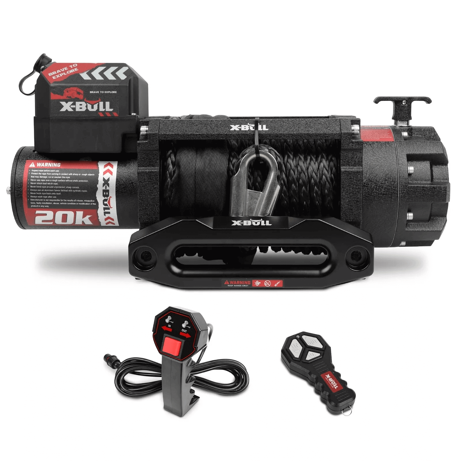 12V Electric Winch 20000LBS Synthetic Rope Truck Trailer Winch 4X4 4WD