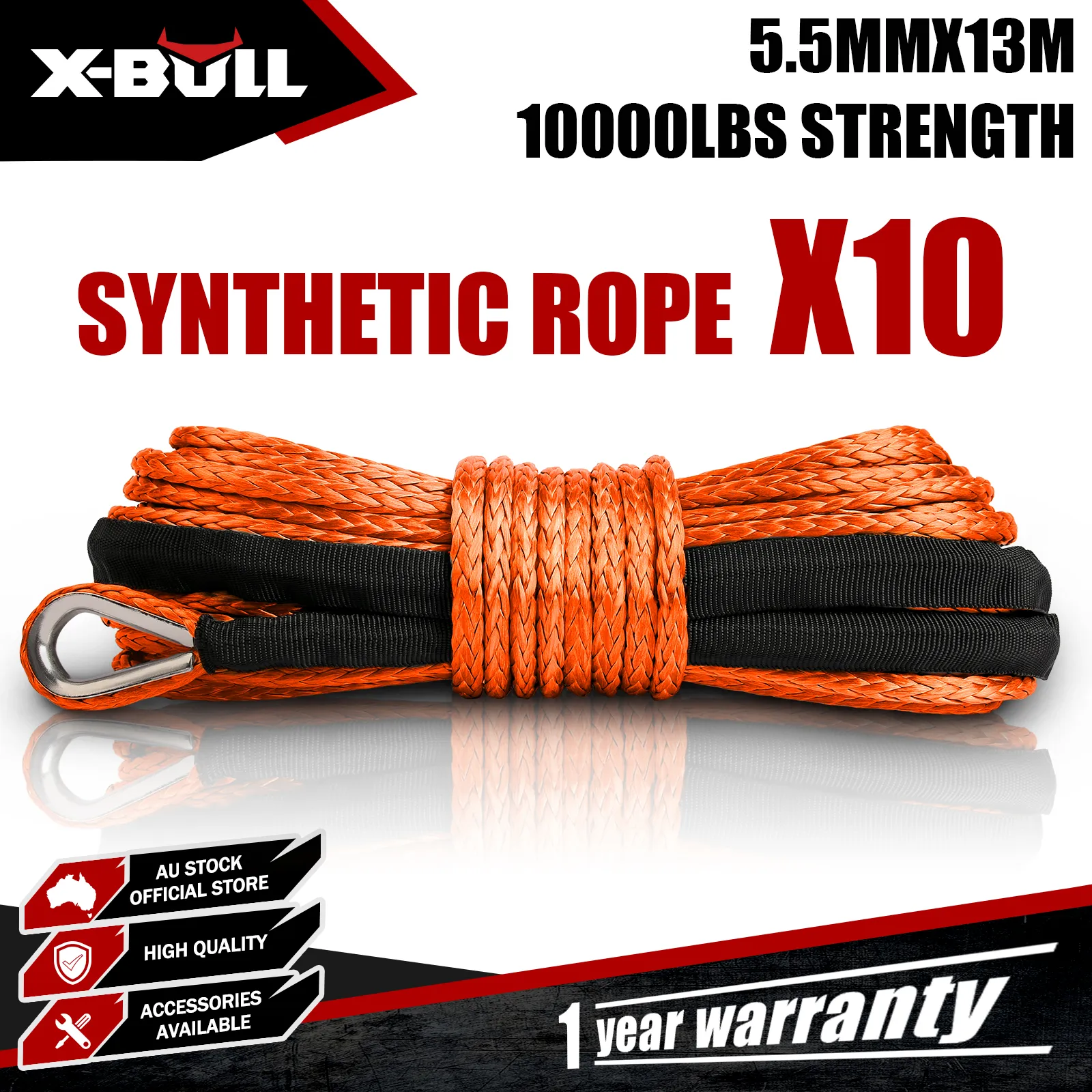 Dyneema Synthetic Rope Winch Cable SK75 5.5MM x 13M Car Tow Recovery Strap