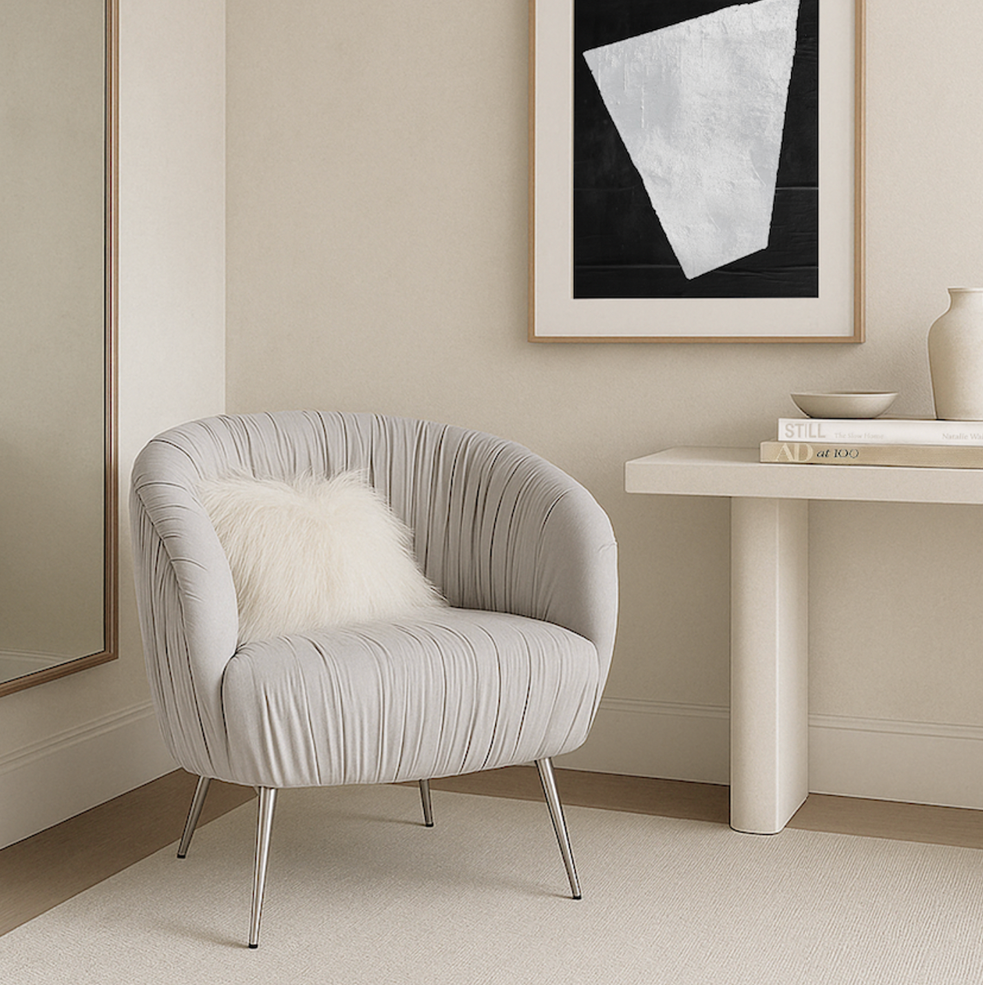Vespa Pleated Velvet Accent Chair ‚Äì Pearl Grey
