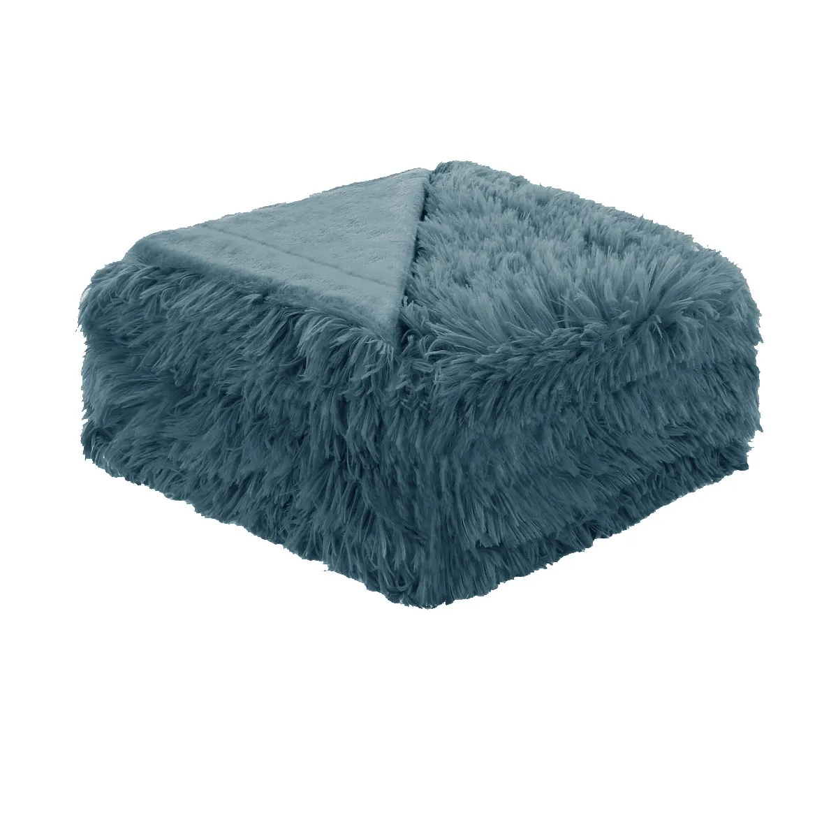Soft Shaggy Long Hair Blanket Queen Dusk Blue