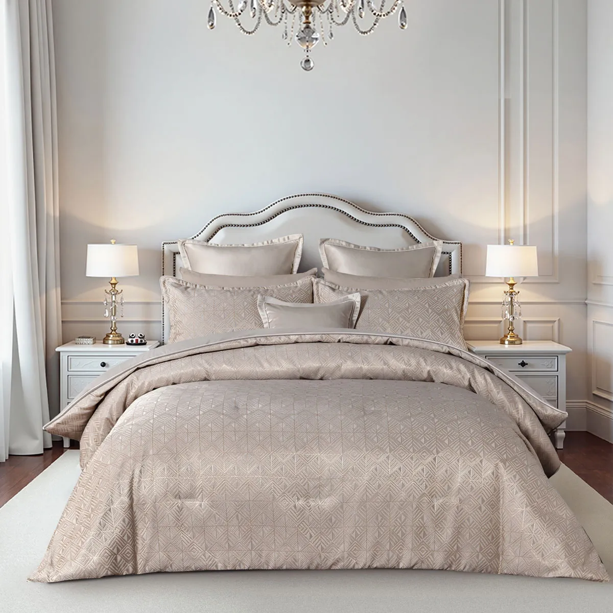 Bellagio Gold 6 Pcs Jacquard Geometric Comforter Set Queen/King