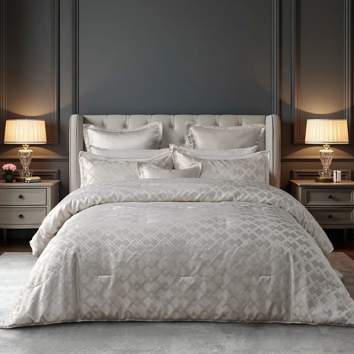 Firenze Pearl 6 Pcs Jacquard Geometric Comforter Set Queen/King