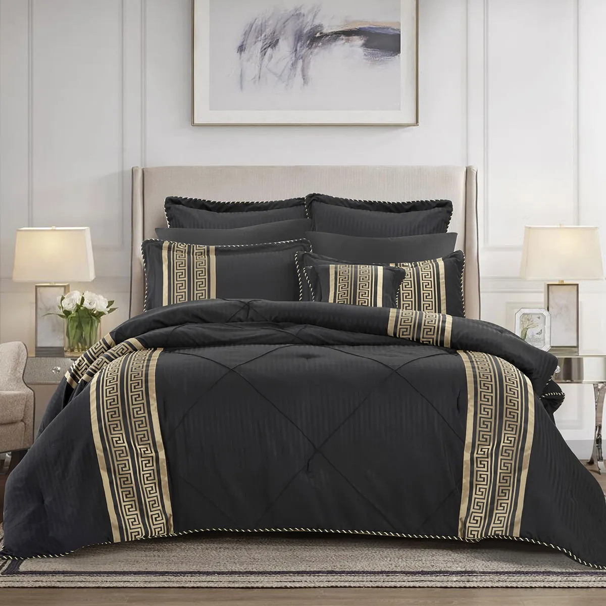 Raffaello Black 6 Pcs Jacquard Comforter Set Queen/King