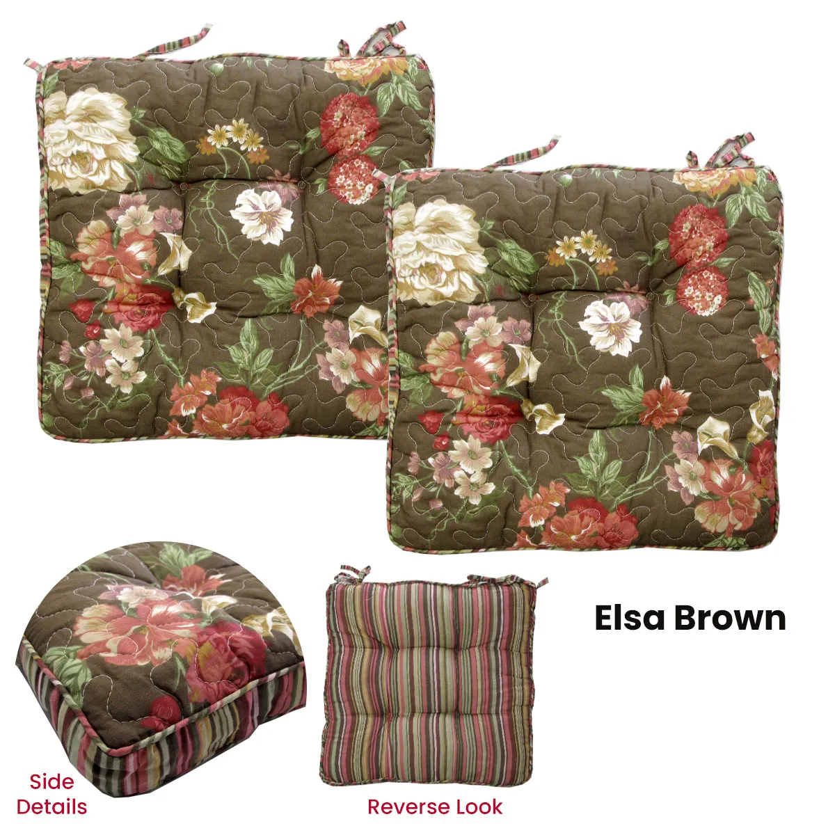 Petal Delights Set of 2 Cotton Chair Pads Elsa Brown