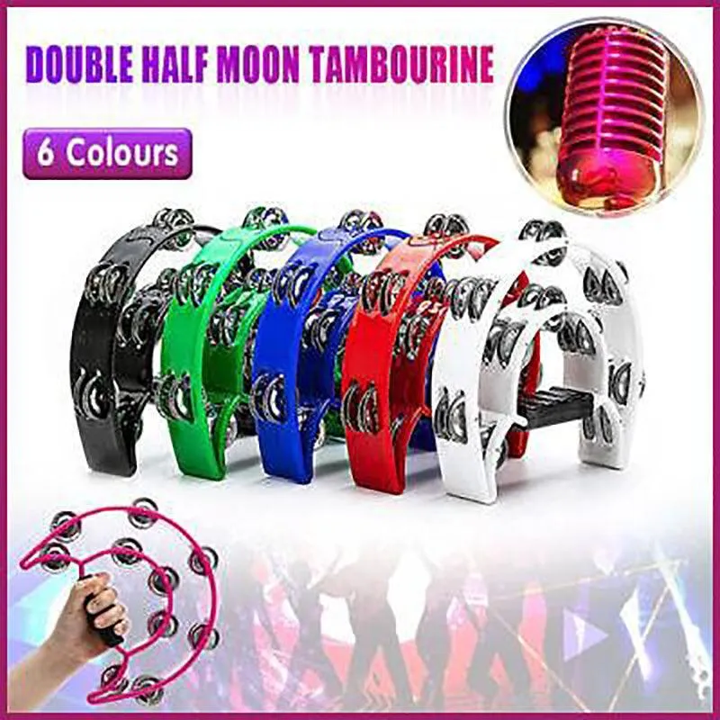 Double Half Moon Tambourine Handheld Musical Percussion Instrument Bell ...
