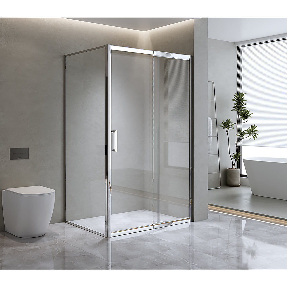 Adjustable 1300x800mm Single Door Corner Sliding Glass Shower Screen in Chrome Adjustable 1300x800mm Single Door Corner Sliding Glass Shower Screen in Chrome