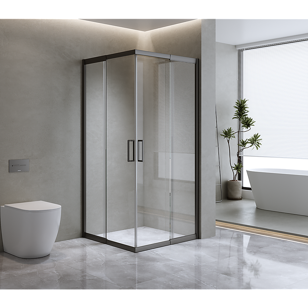 Adjustable 1100x1200mm Double Sliding Door Glass Shower Screen in Black Adjustable 1100x1200mm Double Sliding Door Glass Shower Screen in Black