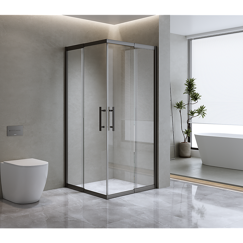 Adjustable 1200x1200mm Double Sliding Door Glass Shower Screen in Black Adjustable 1200x1200mm Double Sliding Door Glass Shower Screen in Black