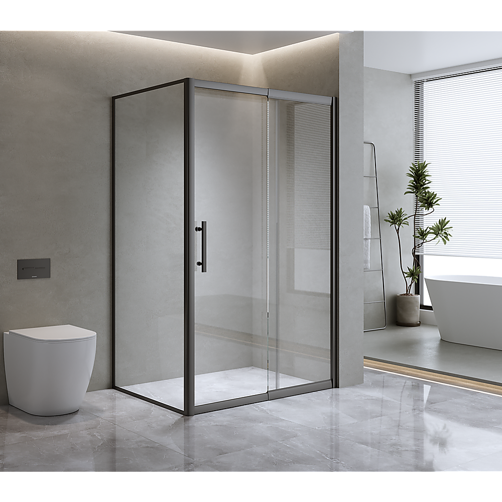 Adjustable 1300x800mm Single Door Corner Sliding Glass Shower Screen in Black Adjustable 1300x800mm Single Door Corner Sliding Glass Shower Screen in Black