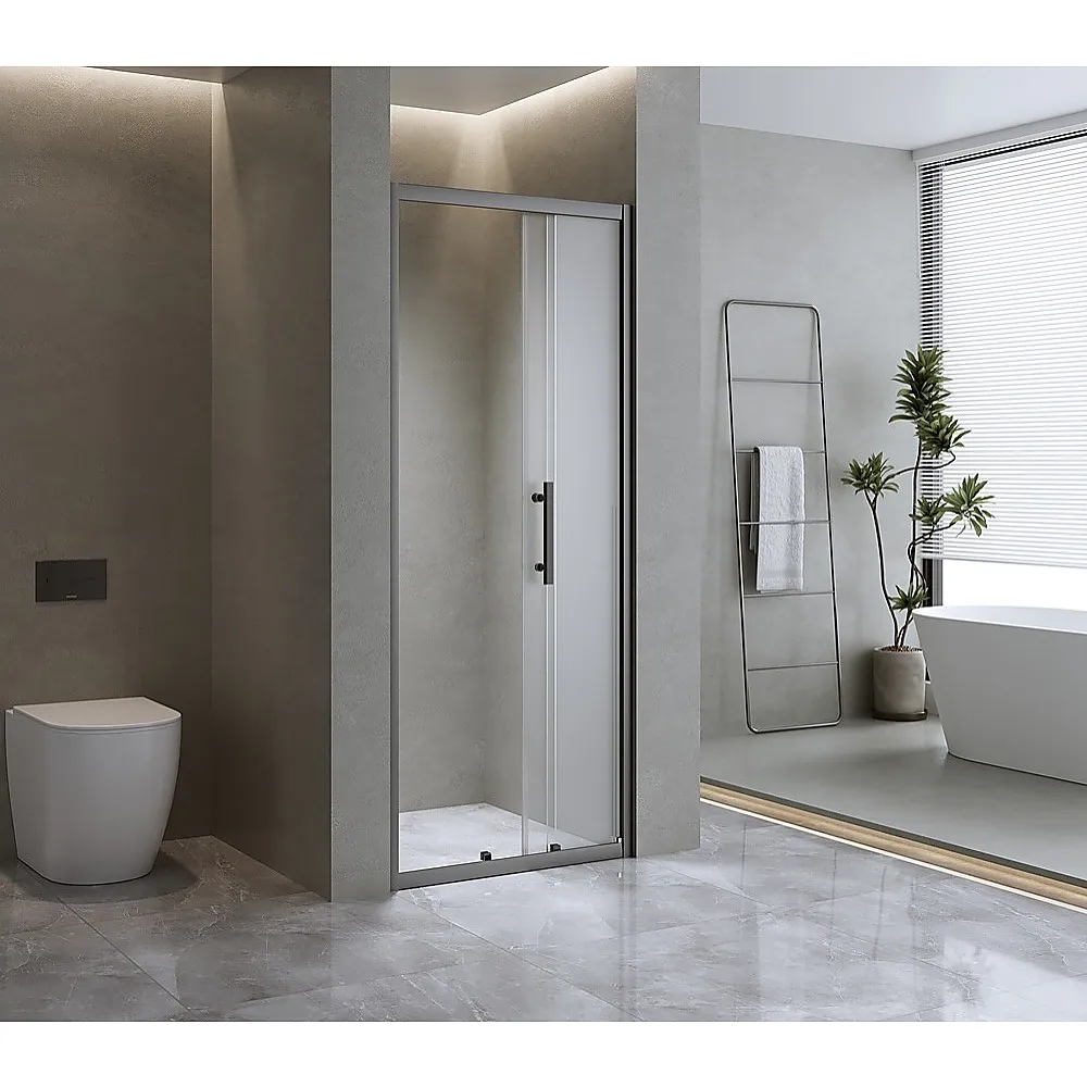 40mm Adjustable Contemporary Wall to Wall Black Sliding Shower Screen 116-120cm