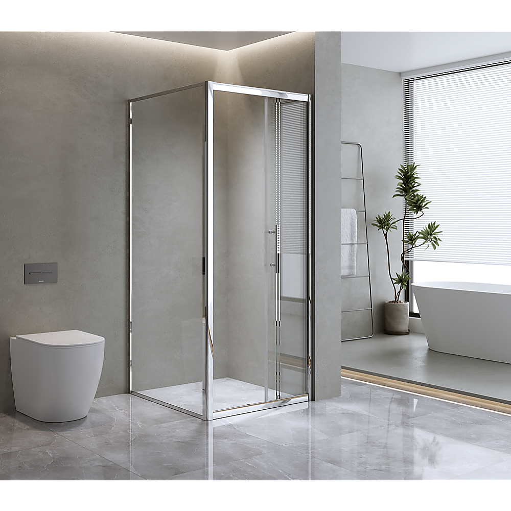 40mm Adjustable Contemporary Corner Sliding Chrome Shower Screen 86x92cm