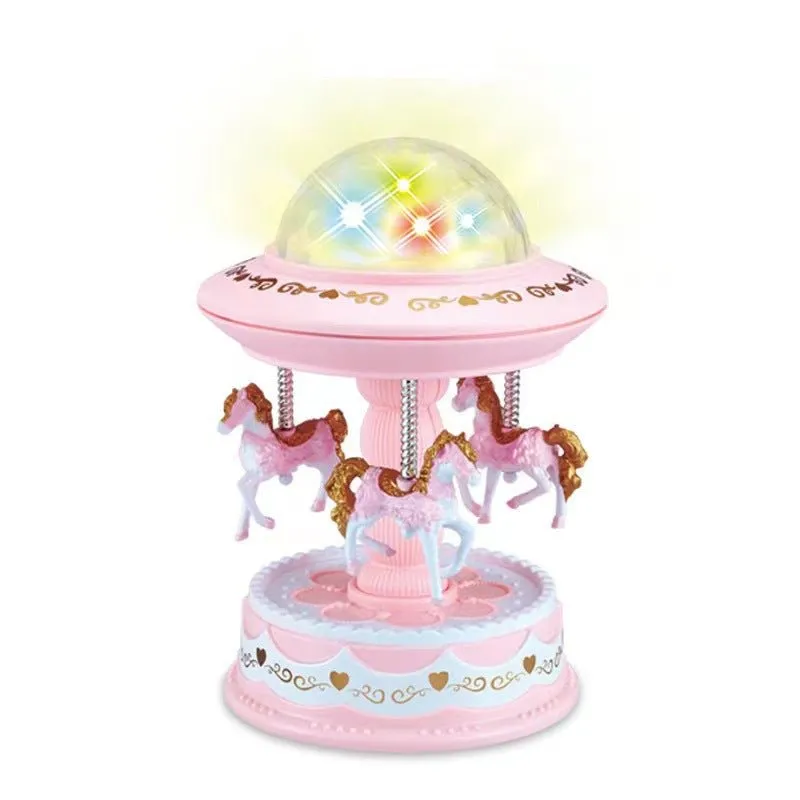 Pink Music Box Musical Carousel Horse LED Carousel Toy Child Birthday ...