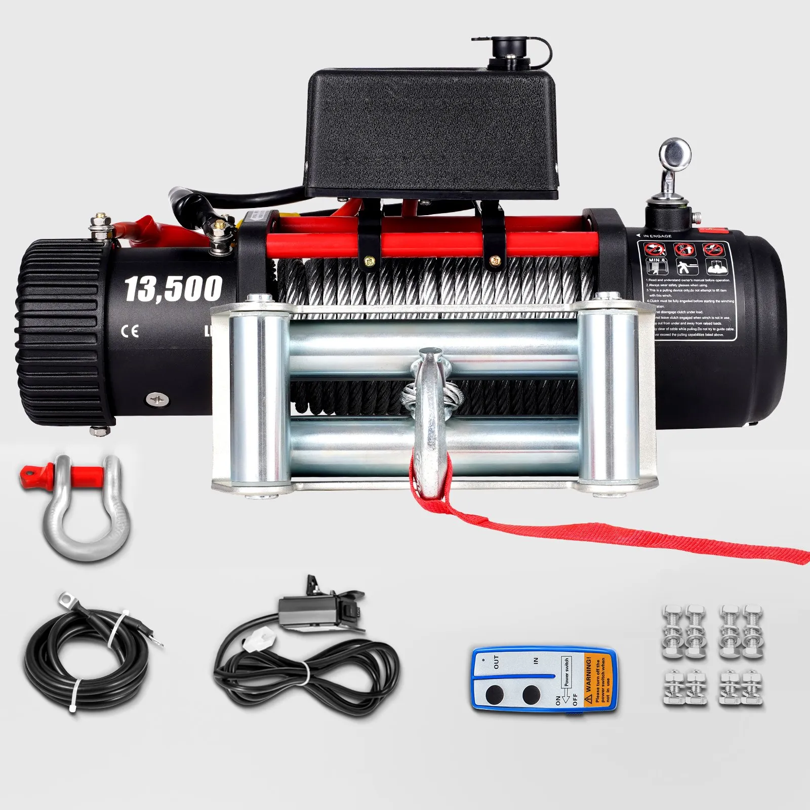 Electric Winch Recovery 12v 13500Lb / 6125Kg,Electric Truck Winch with Handle and Wireless Remote Control,13500Lb /6125Kg Electric Truck Winch with 92