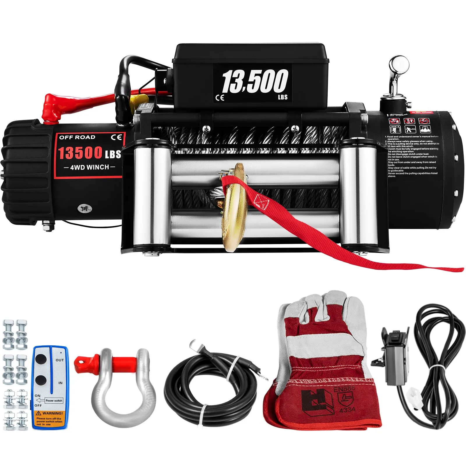 Electric Winch 13500lb/6123kg, Steel Cable Recovery Winch 12V, Power Winch with Wireless Remote Control, Handlebar-Mounted Rocker and Powerful Motor f