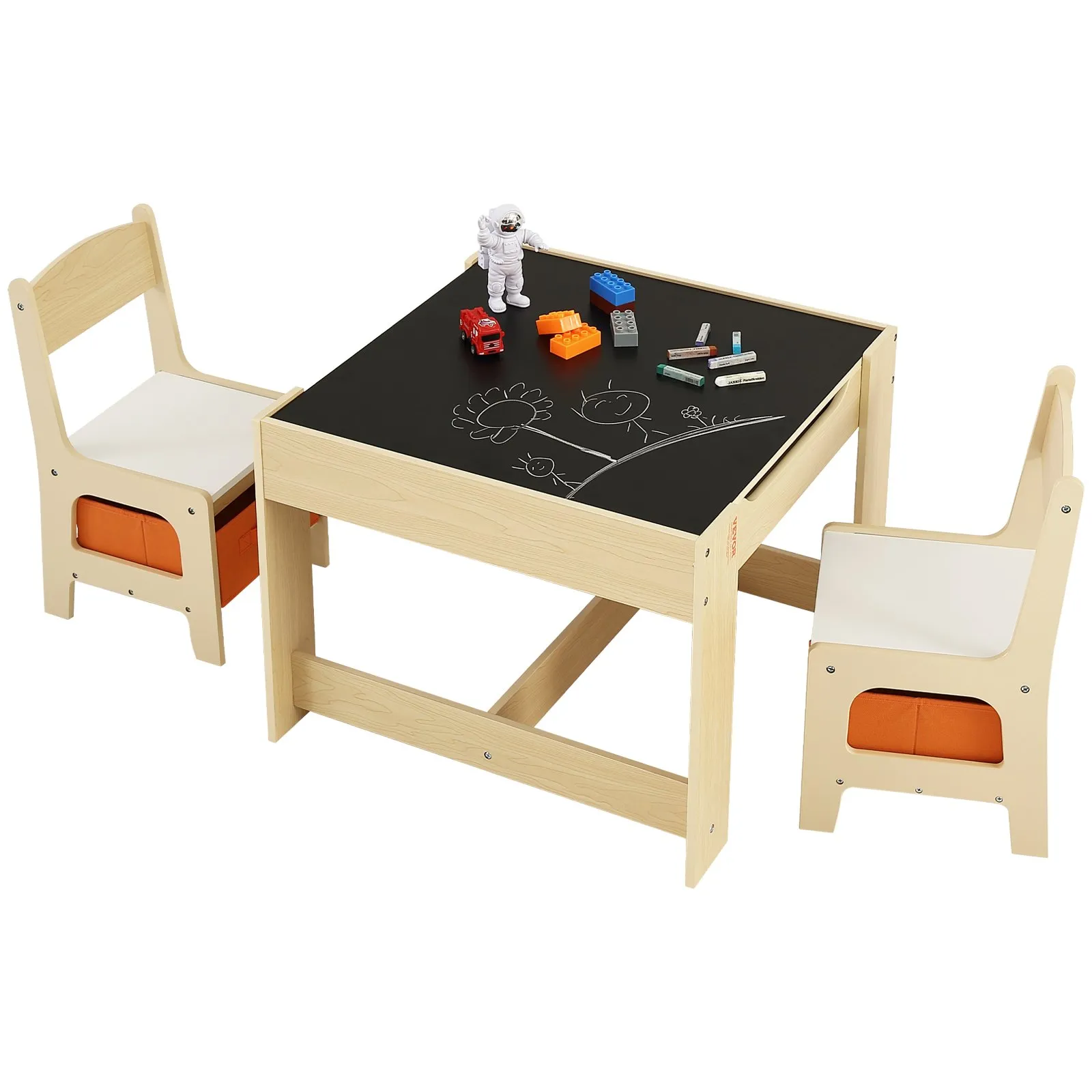 Kids Table and Chair Set Wooden Activity Table with Storage Space & Boxes