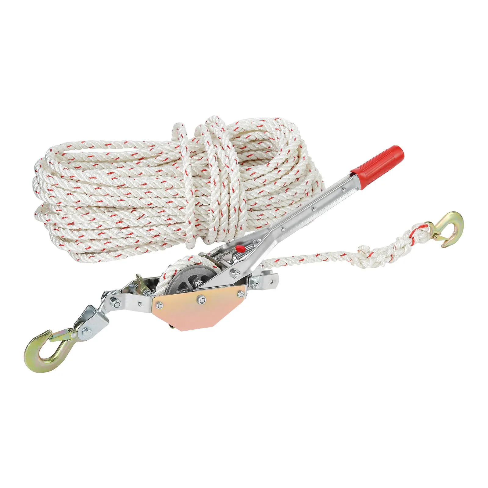 Rope Puller, 3/4 Ton Pulling Capacity, with 30.48 m of 15 mm dia. Rope, 2 Hook, Come Along Winch, Heavy Duty Ratchet Power Puller Tool for Moving Boat