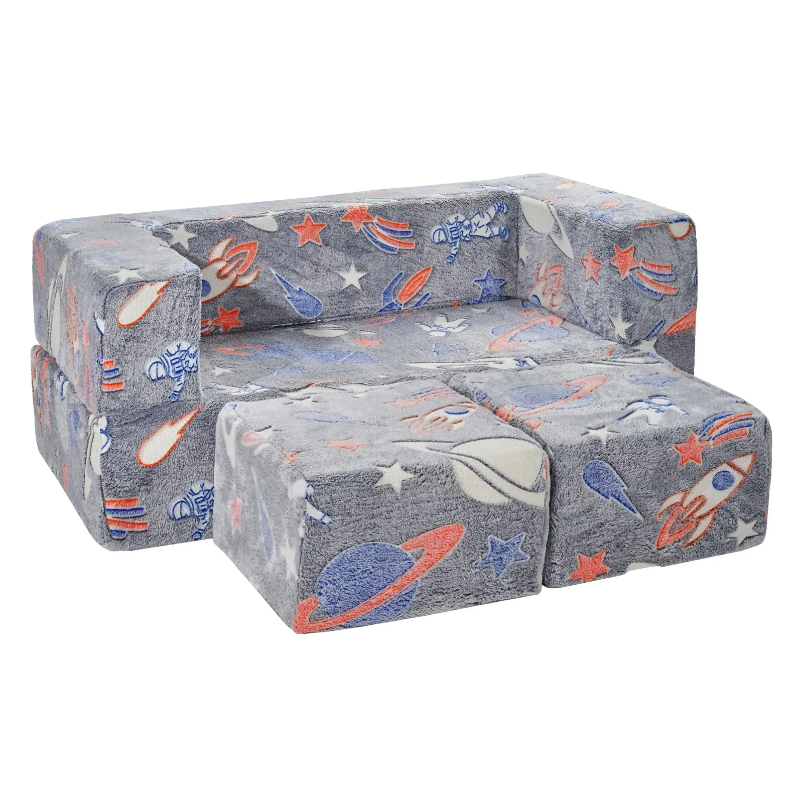 Modular Kids Play Couch 4Pcs DIY Glow in the Dark Toddler Chair Grey