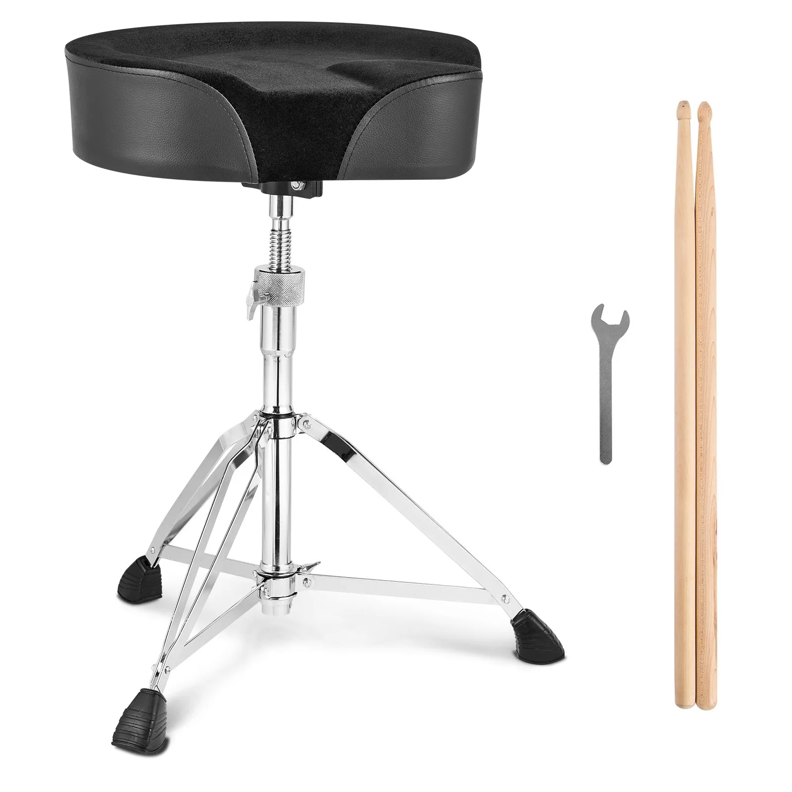 Saddle Drum Throne, 560-705 mm Height Adjustable, Padded Drum Stool Seat with Anti-Slip Feet Drumsticks 227 kg Max Weight Capacity, Swivel Drum Chair 