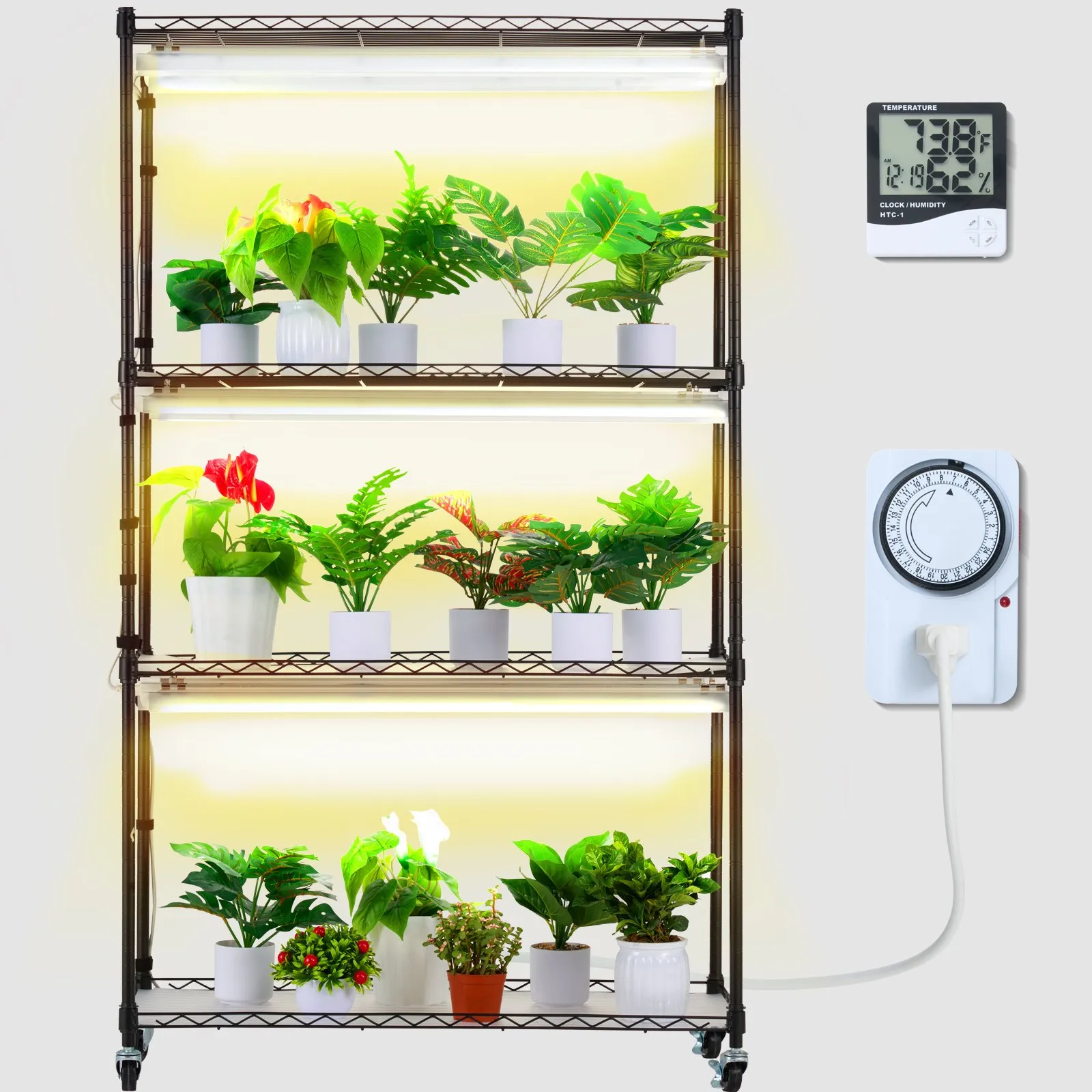 Plant Stand with Grow Lights 4 Tiers 180W 150 cm Tall Plant Grow Shelf