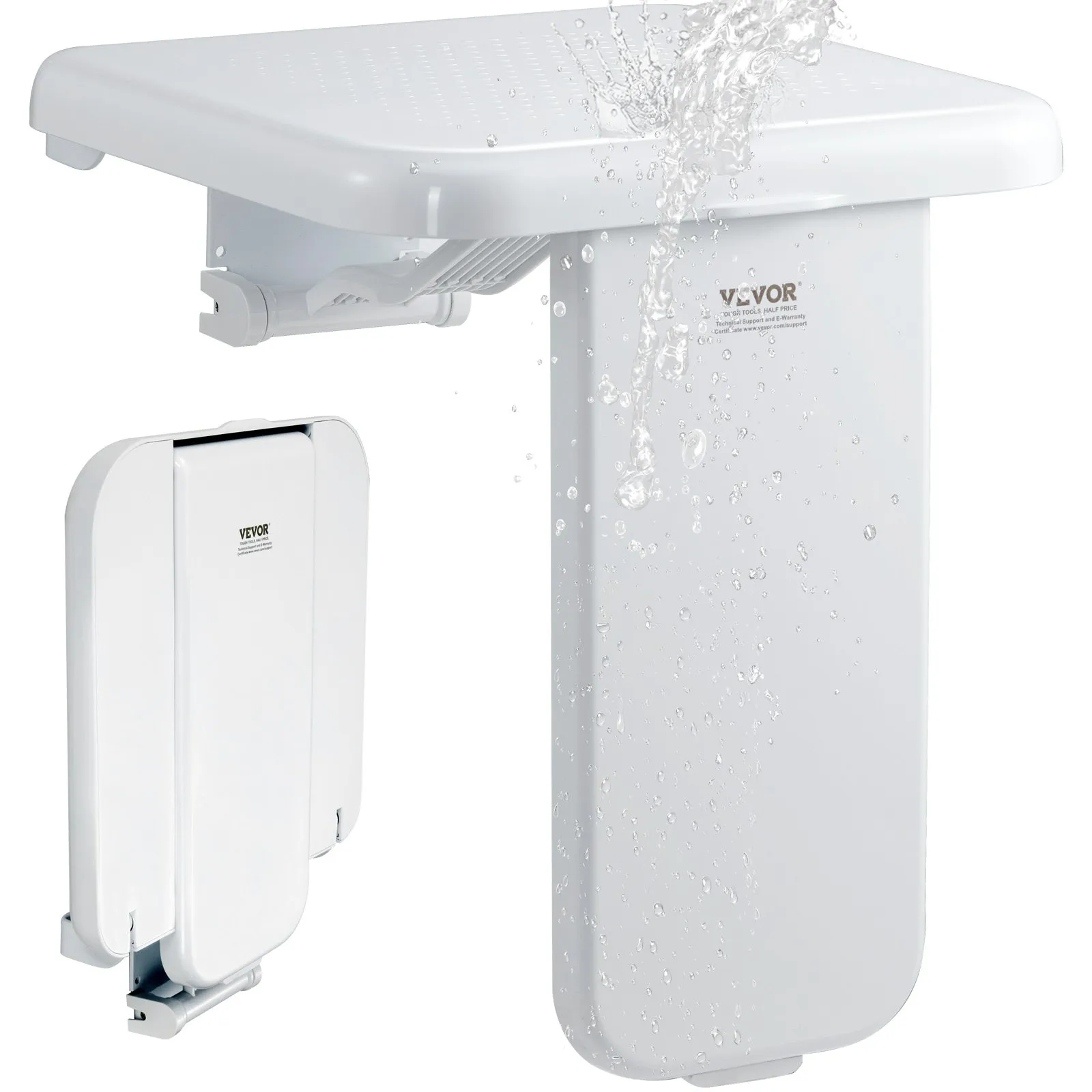 Folding ABS Shower Seat, 15.7'' x 16.7'' Unfolded, Wall Mounted Fold Up Shower Bench with 440 lbs Load Capacity, Space Saving Fold Down Shower Chair f