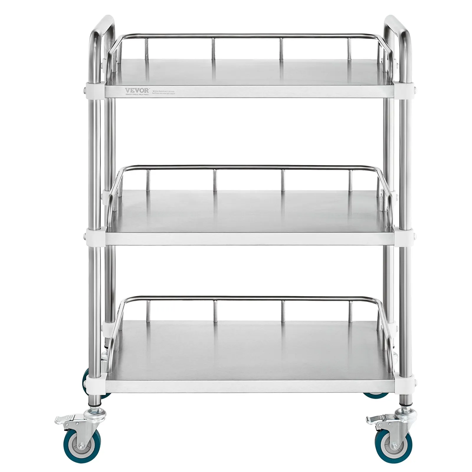 Lab Rolling Cart, 3-Shelf Stainless Steel Rolling Cart, Lab Serving Cart with Swivel Casters, Dental Utility Cart for Clinic, Lab, Hospital, Salon, 26