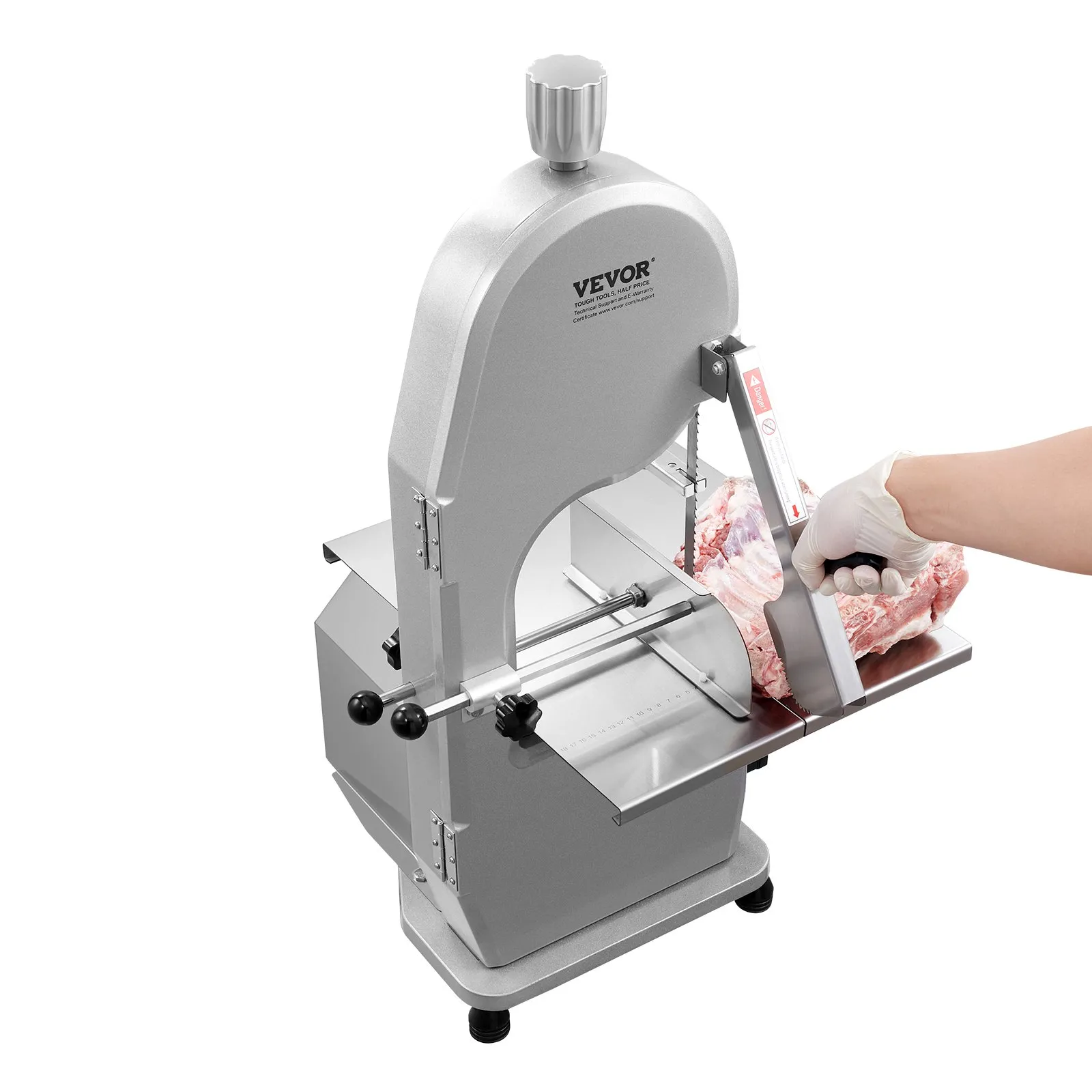 Commercial Electric Meat Bandsaw, 1800W Stainless Steel Countertop Bone Sawing Machine, 380 x 485 mm Workbench, 180 mm Max Cutting Thickness, Frozen M