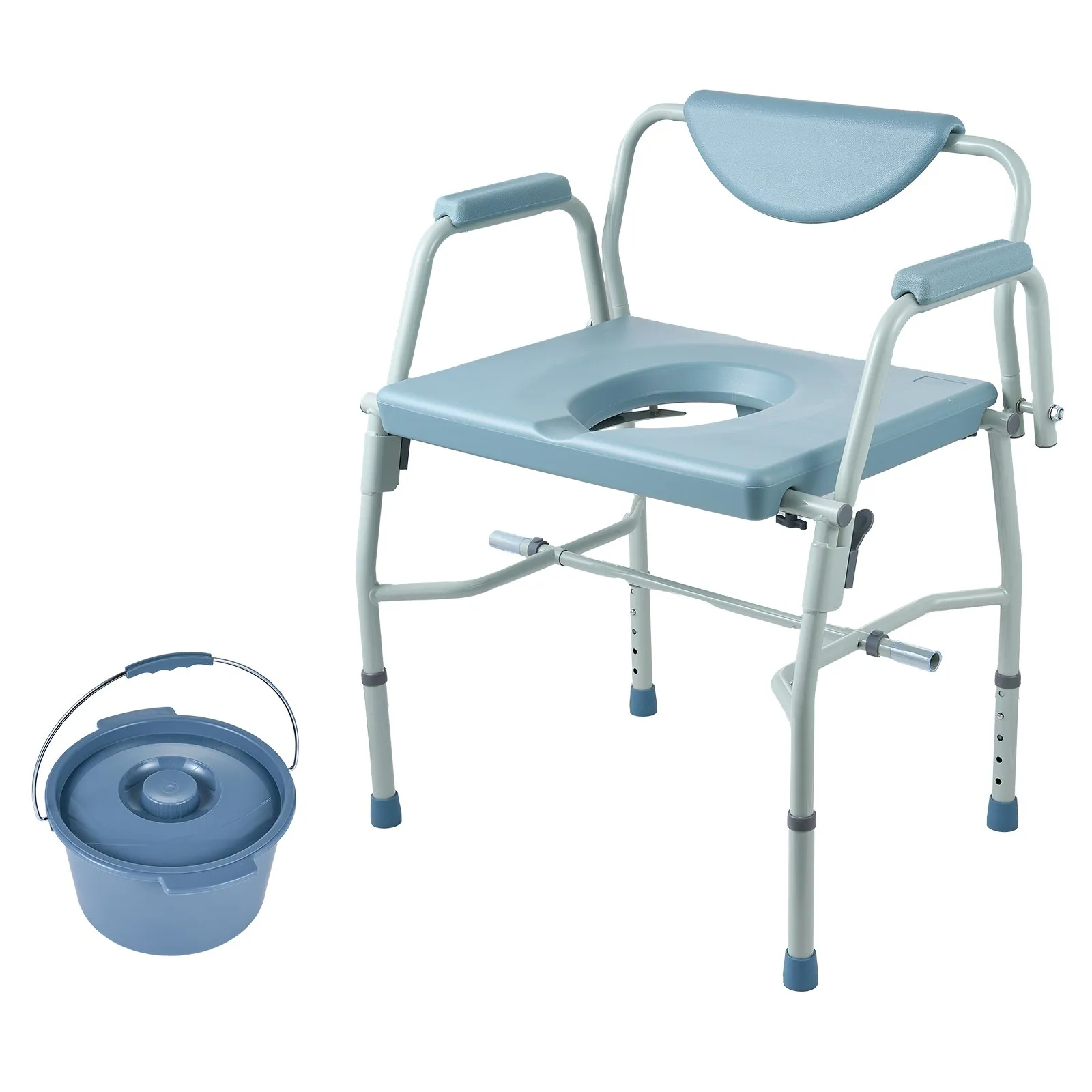 Commode Chair, Bedside Commode with Drop-Down Arms and Detachable Backrest, 5-Level Adjustable Height, 7L Removable Bucket, Easy to Assemble, 1000LBS 