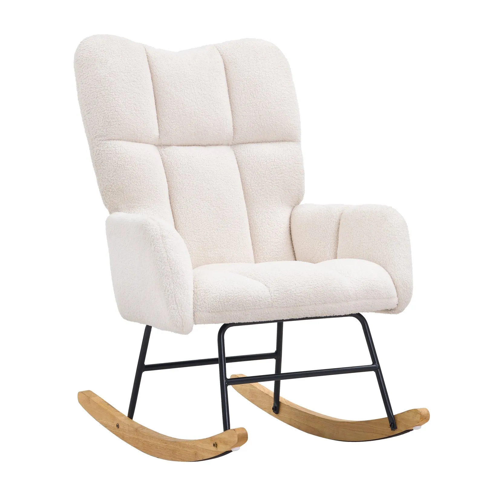 Nursery Rocking Chair, 250 lbs Weight Capacity Teddy Fabric Upholstered Glider Rocker Chair with Soft Seat and High Backrest, Nursing Chair for Nurser