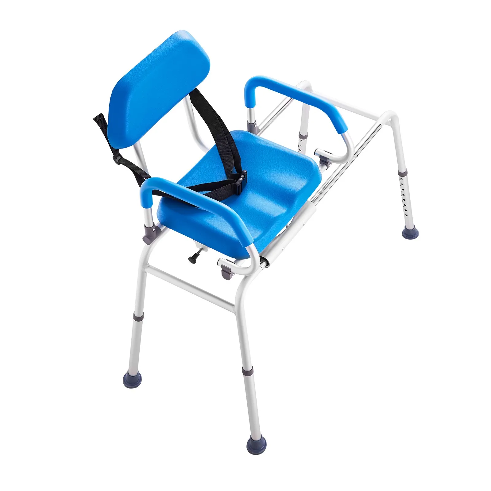 Sliding Tub Transfer Bench with 360 Degree Swivel Seat, Sliding Shower Chair with Pivoting Armrest & Padded Seat and Safety Belt, Height Adjustable Ba