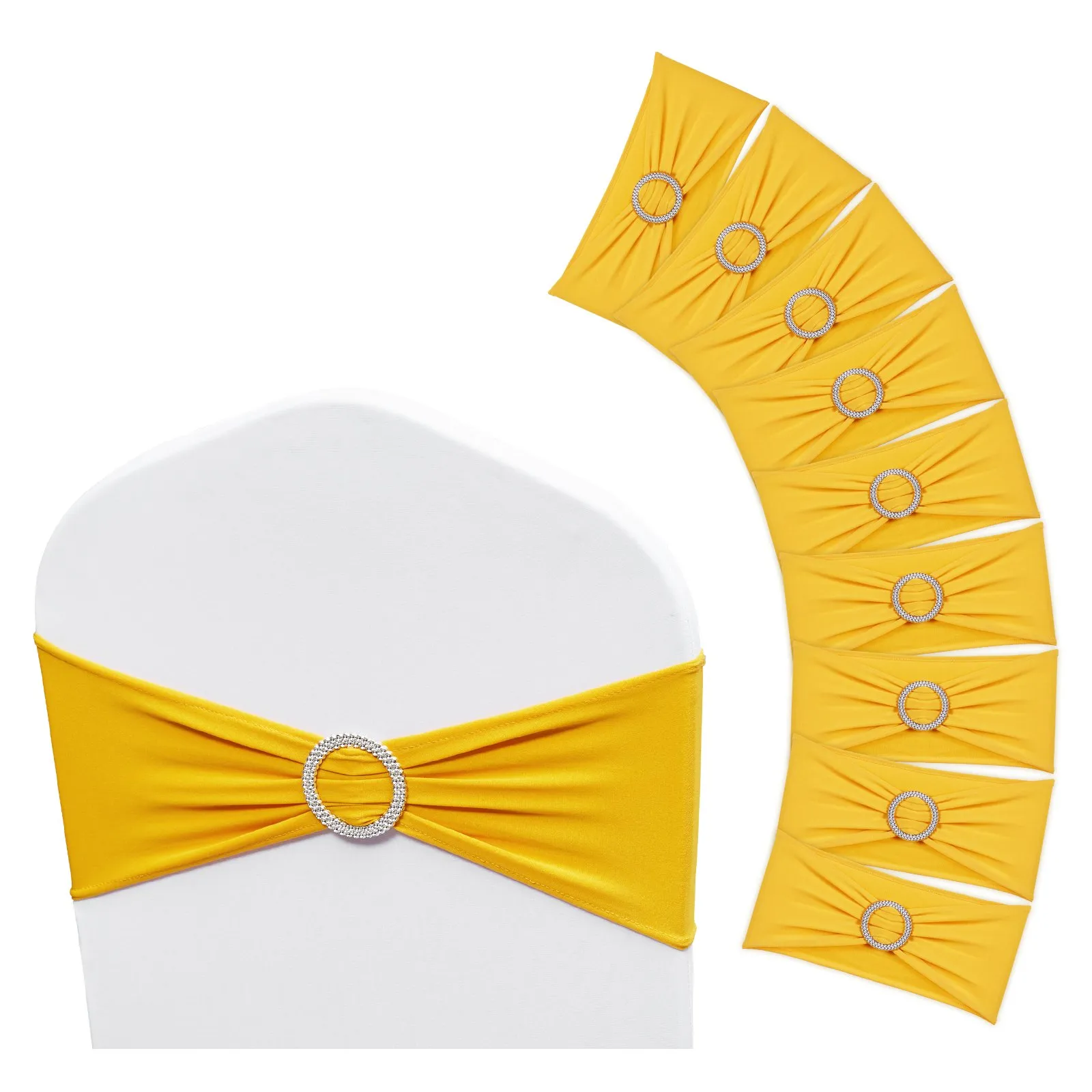 Stretch Spandex Chair Sashes, Chair Slipcover and Stretch Chair Sash with Round Buckle, Elastic Chair Bands, Fitting Wedding, Holiday, Banquet, Party 