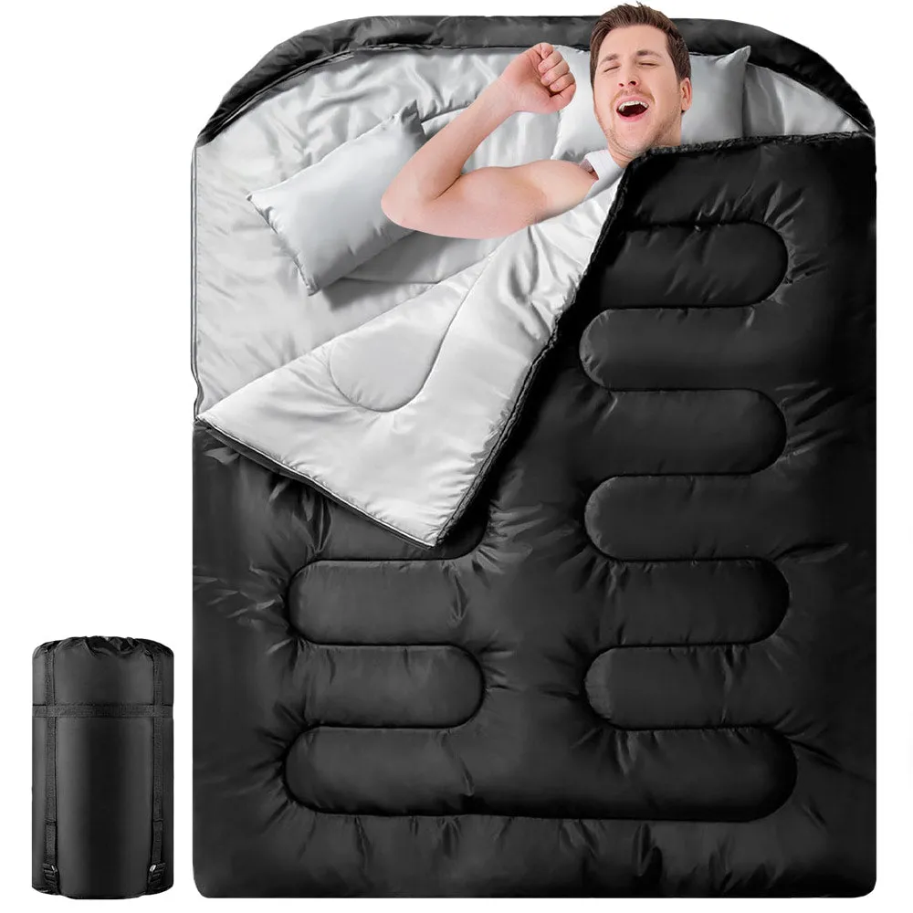Detachable Double Sleeping Bag with 2 Pillows Queen Size‚Äì 2-in-1 Convertible Design Waterproof Warm Lightweight for Camping Hiking & Outdoor Use