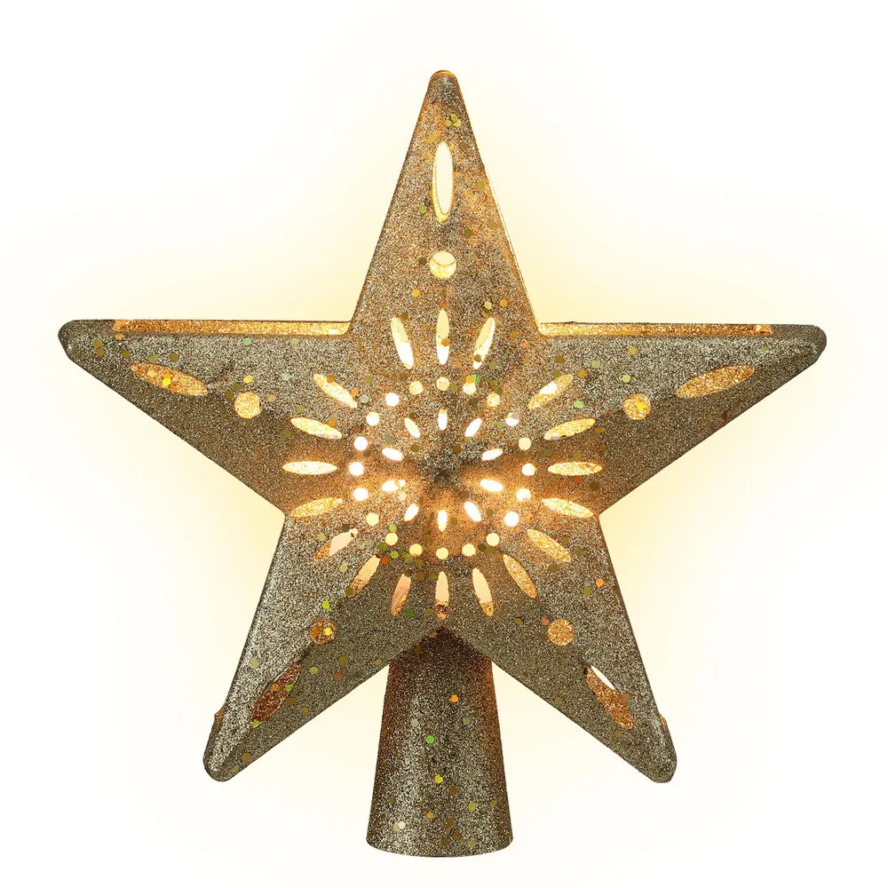 Christmas Tree Topper Star Snowflake Projector Party Glitter Gold