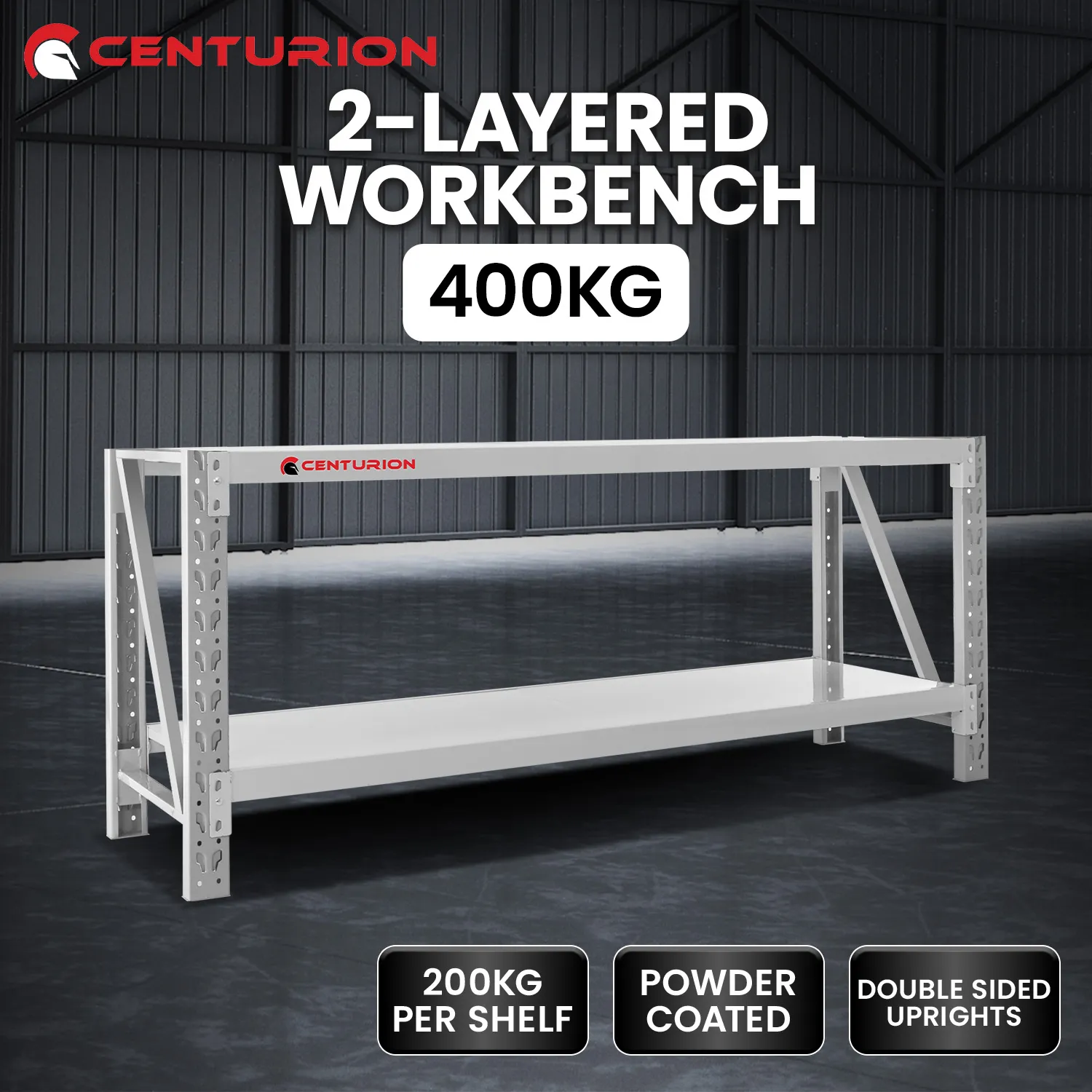 2-Layer Work Bench 400kg - Grey