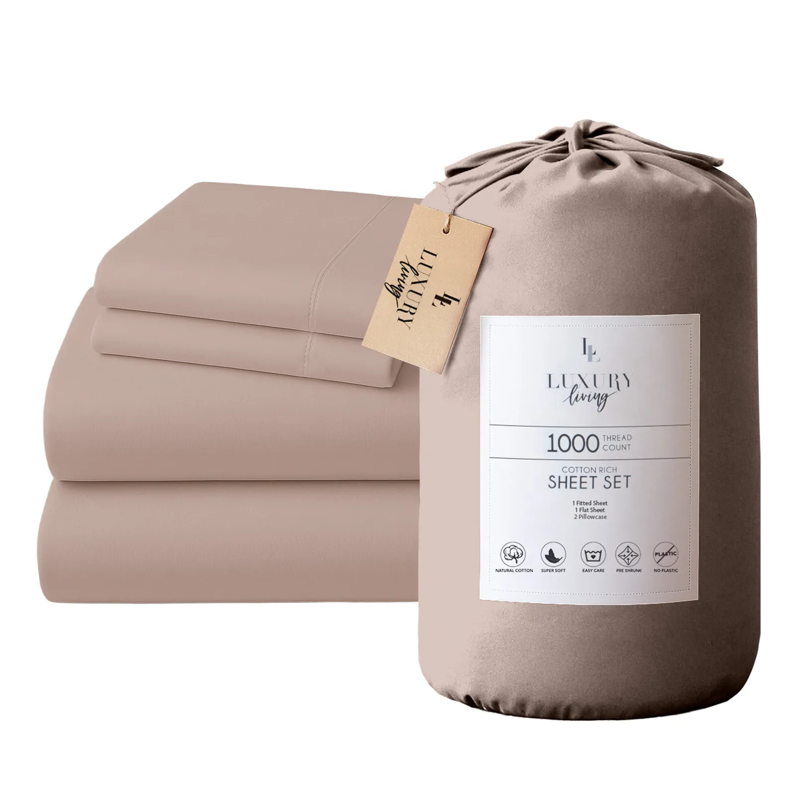 Luxury Living 4pc 1000 Thread Count Cotton Rich Queen Bed Sheet Set Gift Pack Linen