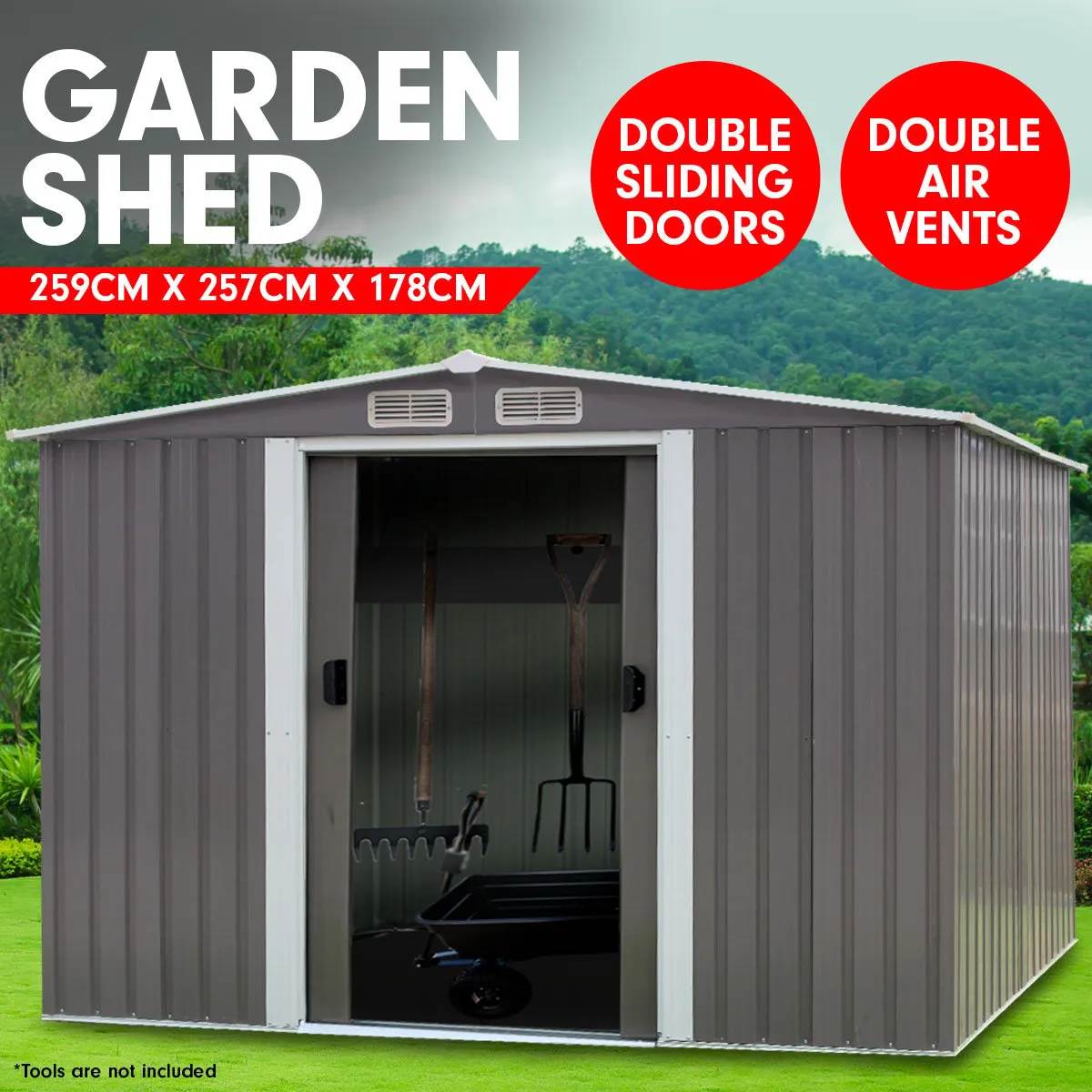 Garden Shed Roof 8ft x 8ft Outdoor Storage Shelter - Grey