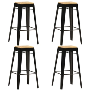 Bar Stools 4 pcs Black Solid Mango Wood