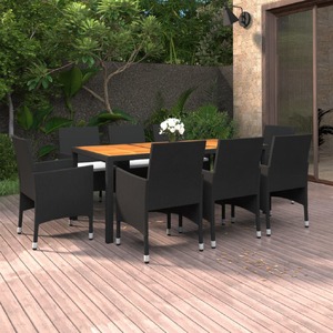 9 Piece Garden Dining Set Poly Rattan Black