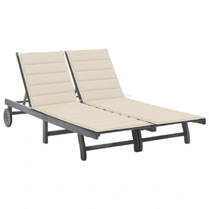 2-Person Garden Sun Lounger with Cushion Grey Solid Acacia Wood