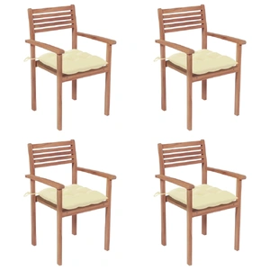 Garden Chairs 4 pcs with Cream White Cushions Solid Teak Wood