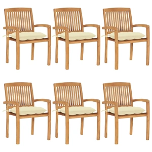 Stacking Garden Chairs with Cushions 6 pcs Solid Teak Wood