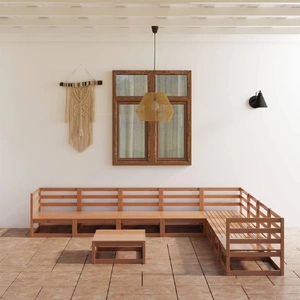 9 Piece Garden Lounge Set Honey Brown Solid Pinewood