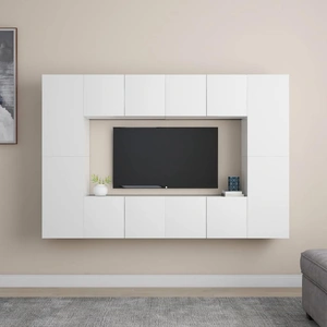 8 Piece TV Cabinet Set White Engineered Wood