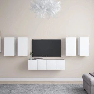 6 Piece TV Cabinet Set White Engineered Wood