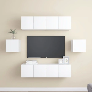6 Piece TV Cabinet Set White Engineered Wood