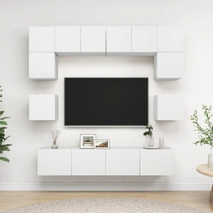 8 Piece TV Cabinet Set White Engineered Wood
