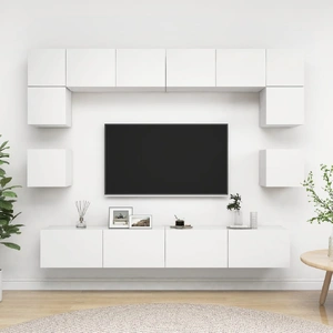 8 Piece TV Cabinet Set White Engineered Wood