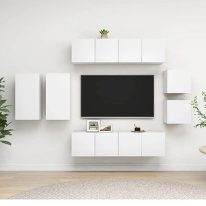 8 Piece TV Cabinet Set White Engineered Wood