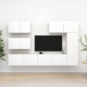 6 Piece TV Cabinet Set White Engineered Wood