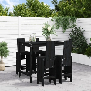 5 Piece Garden Bar Set Black Solid Wood Pine