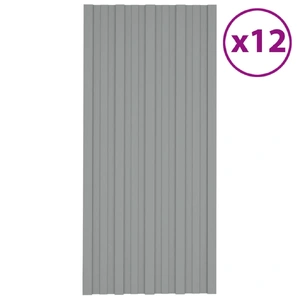 Roof Panels 12 pcs Galvanised Steel Grey 100x45 cm